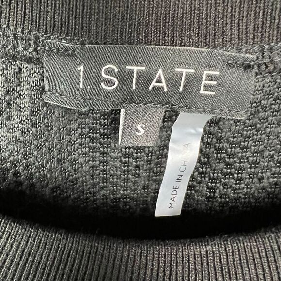 1. State Teddy Fuzzy Sweatshirt Pullover Top Black Silver Metallic Trim Small - Picture 13 of 16